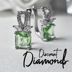 Green Zircon 18K White Gold on 925 Sterling Silver Leverback Earrings